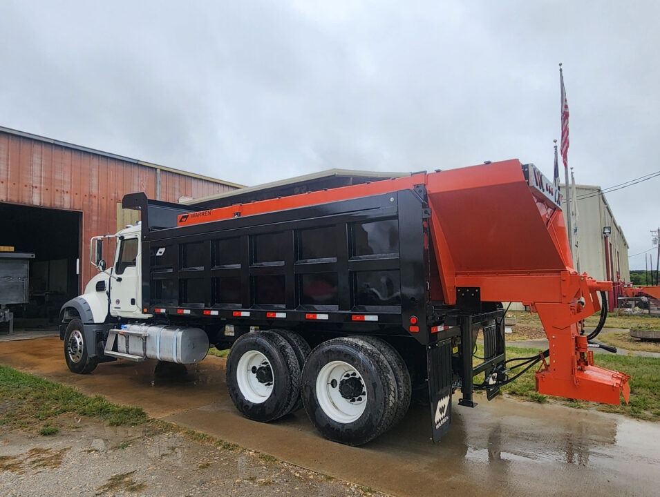WARREN FLS-16 truck equipped with AC-2400 ice control spreader in Longhorn Orange.